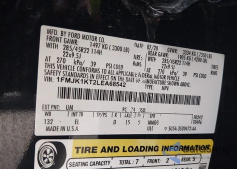 2020 Ford Expedition Limited Max из США, поврежденный, VIN 1FMJK1KT2LEA68542